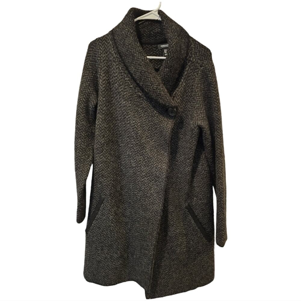 Jones & Co. Wool Blend Black and Charcoal One Button Pocketed Cardigan Large
